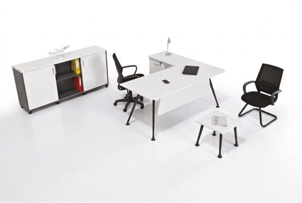 Weißer Eckschreibtisch Arbeitszimmermöbel Büroschrank Couchtisch Tisch 3tlg