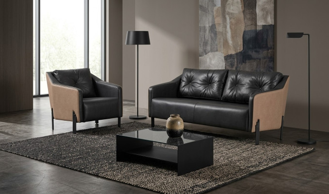 Sofagarnitur Dreisitzer Sessel Textilmöbel Arbeitszimmer Sitzgruppe Sofa