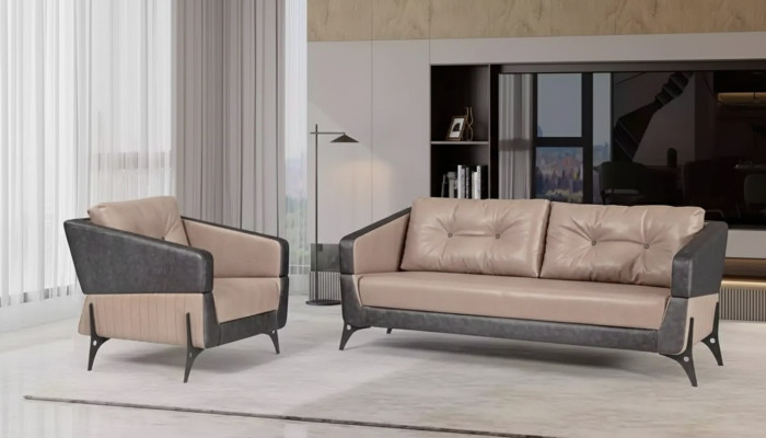 Luxus Sofagarnitur Sofa Beige Arbeitszimmer Sessel Dreisitzer Sitzer 
