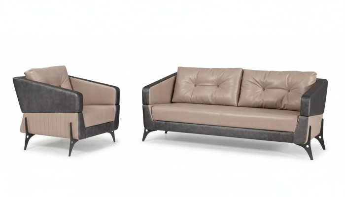 Luxus Sofagarnitur Sofa Beige Arbeitszimmer Sessel Dreisitzer Sitzer 
