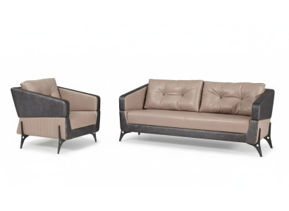 Luxus Sofagarnitur Sofa Beige Arbeitszimmer Sessel Dreisitzer Sitzer 