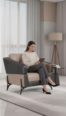 Beige Sessel Arbeitszimmer Textil Möbel Luxus Sitz Polstersessel Lehntuhl