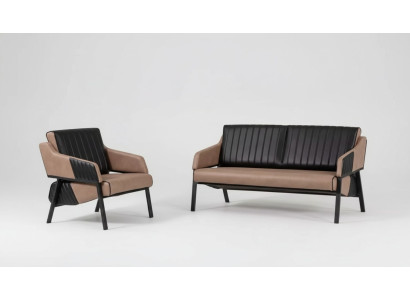 Designer Beige Sofagarnitur Zweisitzer Sessel Couch Garnitur Polster 2+1
