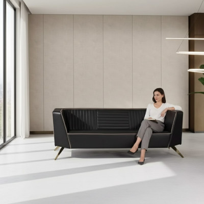 Designer Schwarzes Polstersofa Stoffmöbel Arbeitszimmermöbel Büro Couch