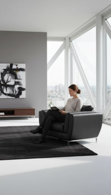 Schwarz Sessel Arbeitszimmer Büro Möbel Luxus Polster Stoff Neu