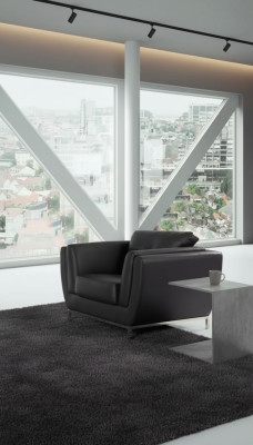 Schwarz Sessel Arbeitszimmer Büro Möbel Luxus Polster Stoff Neu
