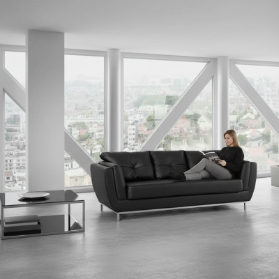 Schwarze Dreisitzer Couch Luxus Möbel Modernes Sofa Polster Ledercouch