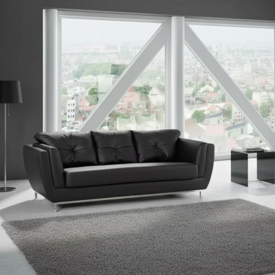 Schwarze Dreisitzer Couch Luxus Möbel Modernes Sofa Polster Ledercouch