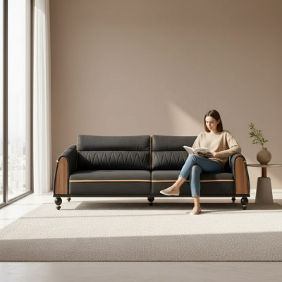 Schwarzes Designer Sofa Arbeitszimmermöbel Stil Moderne Couch Dreisitzer