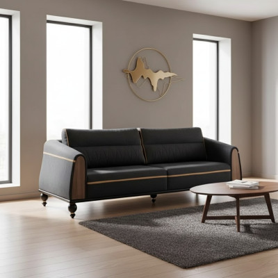 Schwarzes Designer Sofa Arbeitszimmermöbel Stil Moderne Couch Dreisitzer