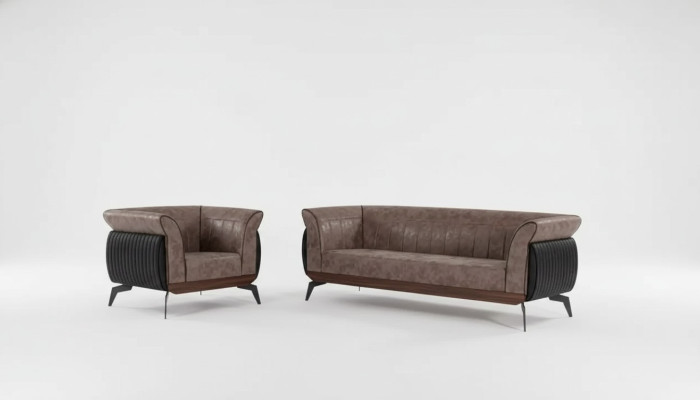 Braune Sofagarnitur Dreisitzer Sessel Arbeitszimmermöbel Couch Set 2 tlg