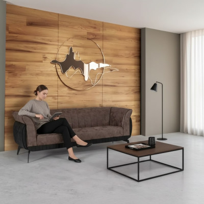 Brauner Dreisitzer Arbeitszimmer Sofa Luxus Designer Möbel Büro Couch