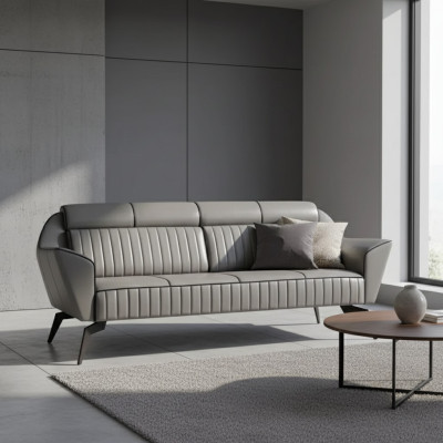 Grauer Leder Dreisitzer Arbeitszimmermöbel Designer Holzmöbel Luxus