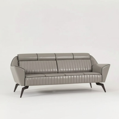 Grauer Leder Dreisitzer Arbeitszimmermöbel Designer Holzmöbel Luxus