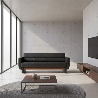 Schwarze Dreisitzer Couch Moderne Ledermöbel Büroeinrichtung Polster