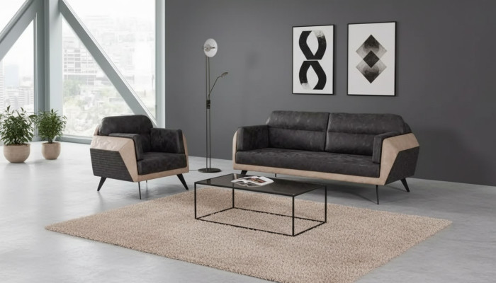 Moderne Sofagarnitur Dreisitzer Couch Sessel Stoffmöbel Neu Set Design 3+1