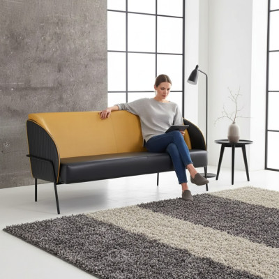 Modern Kunstleder Sofa 3 Sitzer Arbeitzimmer Textil Polster Möbel Design
