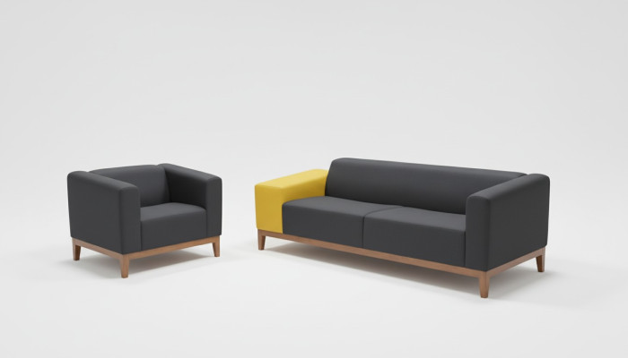 Polstermöbel Graue Sofagarnitur Dreisitzer Sessel Set Arbeitszimmer Set
