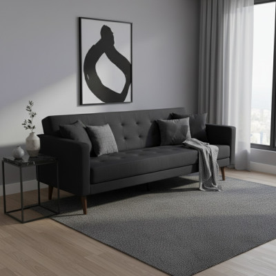 Schwarz Sofa 3 Sitzer Arbeitzimmer Textil Möbel Couch Polster Stoff