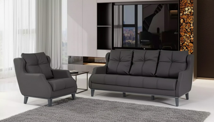 Schwarze Sofagarnitur Sessel Zweisitzer Luxus Modernes Set Polstersitz 2+1