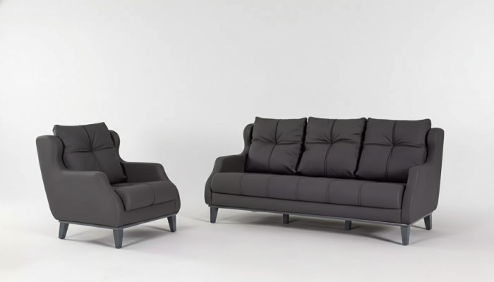 Schwarze Sofagarnitur Sessel Zweisitzer Luxus Modernes Set Polstersitz 2+1