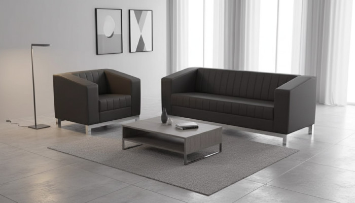 Graue Luxus Sofagarnitur Dreisitzer Sessel Polstermöbel Couch Set 2tlg 