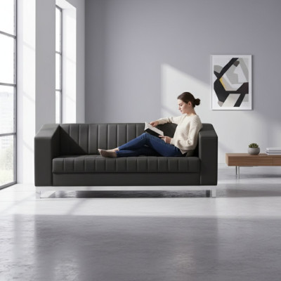Moderne Schwarze Couch Dreisitzer Polstercouch Arbeitszimmer Möbel Luxus