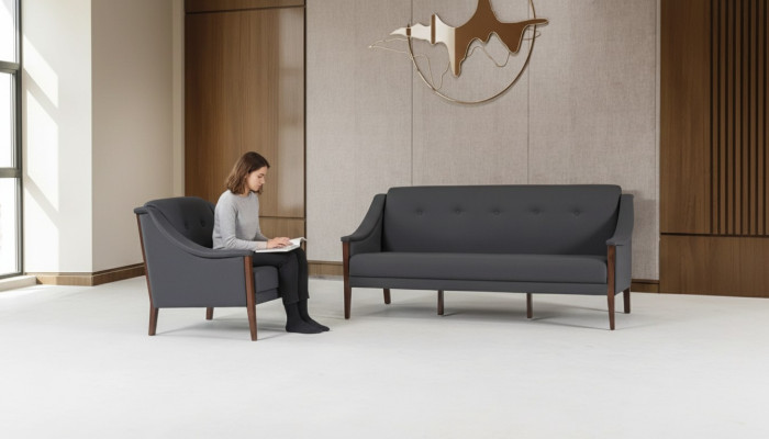 Graue Polster Sofagarnitur Dreisitzer Sessel Komplettes Modern 2tlg Neu