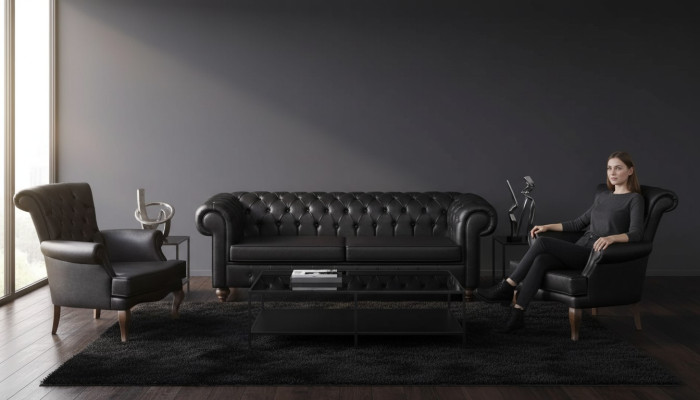 Schwarze Chesterfield Sofagarnitur Komplette Büroeinrichtung Moderne Möbel