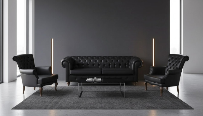 Schwarze Chesterfield Sofagarnitur Komplette Büroeinrichtung Moderne Möbel