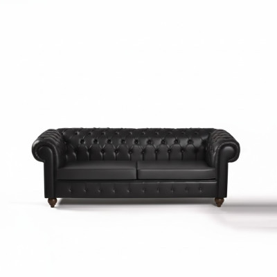 Schwarzer Chesterfield Dreisitzer Büroeinrichtung Couch Luxus Sitzer