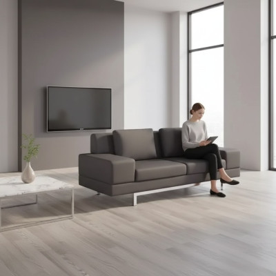 Graues Sofa Moderner Dreisitzer Arbeitszimmer Polstercouch Textilmöbel