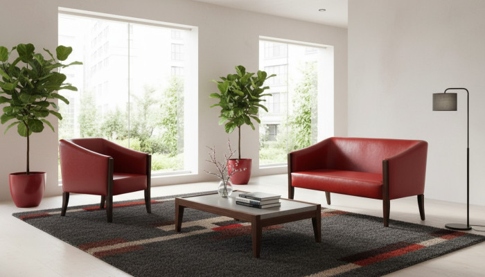 Rote Sofagarnitur Zweisitzer Moderner Sessel Designer Polster Luxus Set