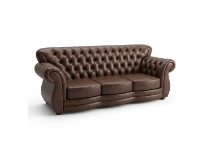 Chesterfield pohovka 3-miestna kožená luxusná hnedá pohovka