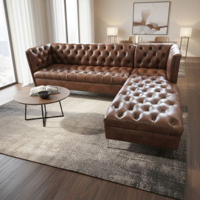Chesterfield Ecksofa L-Form Leder Luxus Couch Ledersofa Eckgarnitur