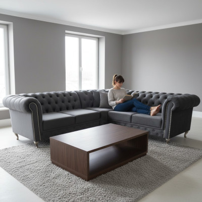 Chesterfield L-Form Ecksofa Couch Design Polster Textil Sofa Ecke Couchen