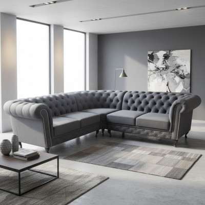 Chesterfield L-Form Ecksofa Couch Design Polster Textil Sofa Ecke Couchen