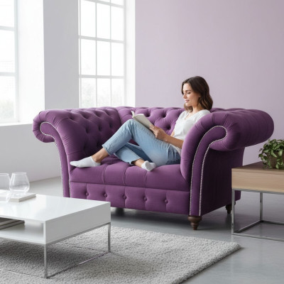 Chesterfield Sessel Couch 1 Sitzer Textil Sessel Stoff Sitz Lounge Möbel