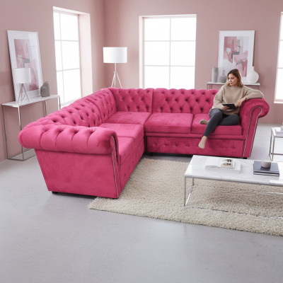 Luxus Ecksofa L-Form Chesterfield Sofa Textil Rosa Couch Modern Sofas