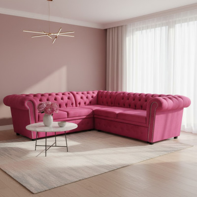 Luxus Ecksofa L-Form Chesterfield Sofa Textil Rosa Couch Modern Sofas