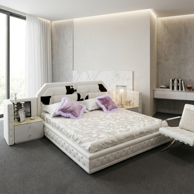 Luxus Bett Chesterfield Doppelbett Echleder mit Ponyfell Betten Weiß Möbel