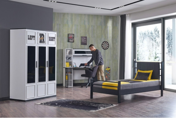 Kinderzimmer Schlafzimmer Möbel Komplettzimmer Jugendzimmer Schwarz Weiß 3tlg.