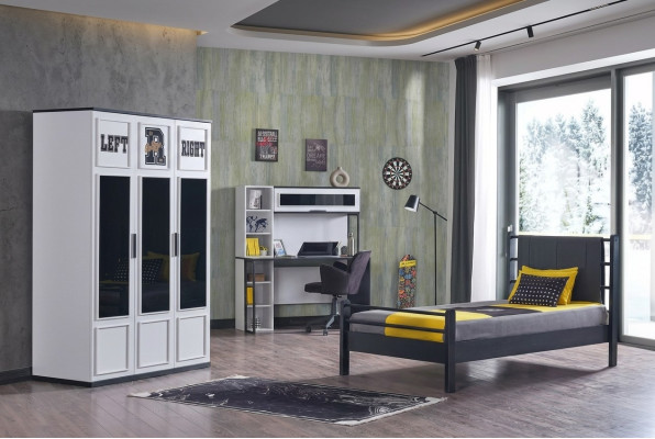 Kinderzimmer Schlafzimmer Möbel Komplettzimmer Jugendzimmer Schwarz Weiß 3tlg.