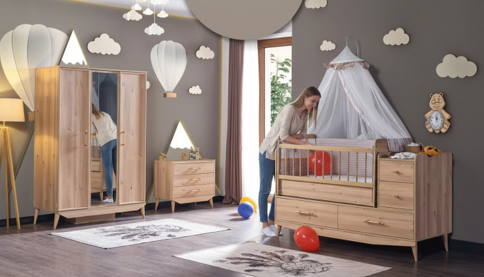 Säugling Schlafzimmer Komplettzimmer Baby Bett Schrank Kommode 3tlg.
