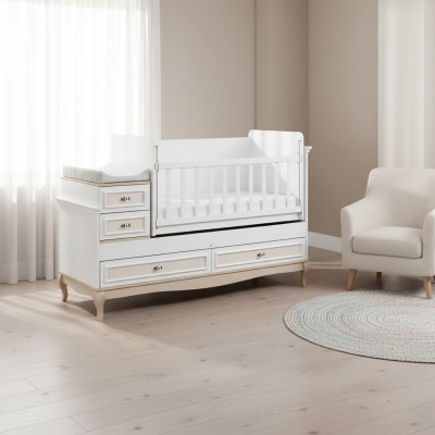 Babybett Kinderbett Bett Set Schublade weiß im modernen Kinderzimmer