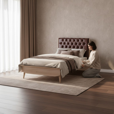 Bett Loft Holz Chesterfield 100x200cm Bettrahmen Gepolstertes Kopfteil