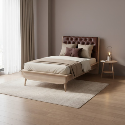 Bett Loft Holz Chesterfield 100x200cm Bettrahmen Gepolstertes Kopfteil