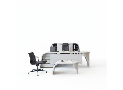Weißes Büro Set Chef Schreibtisch Oval Couchtisch Aktenschrank Regal 3tlg.