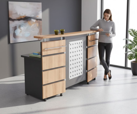 Moderne Empfangstheke mit Kommode aus grauem Holz Büromöbel neu