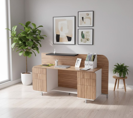 Moderner Empfangstisch Luxus Büro Holz Möbel Braun Rezeption Stilvoll
